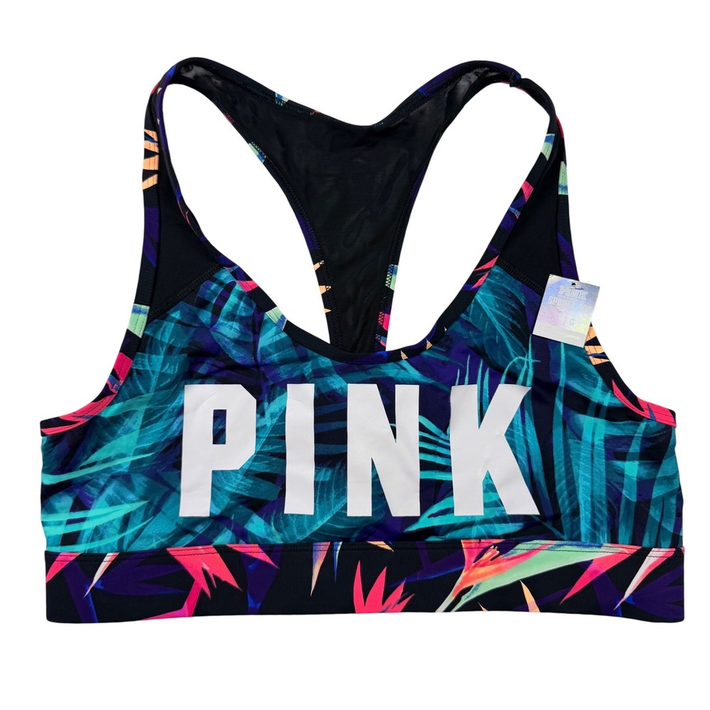 Victoria's Secret PINK Sports Bra Women L Blue Tropical New Light Support 2017